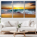 Golden Sunset Ocean Waves Wall Art Canvas Print – Multi