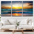 Vibrant Ocean Sunrise Over Golden Beach Waves, Giclee Canvas