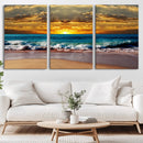 Ocean Sunrise Over Golden Beach Waves, Giclee Canvas Wall