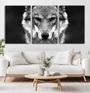 Black and White Wild Wolf Wall Art Canvas Print