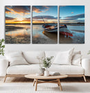 Small Boat At The Beach Sunset Wall Art, Boat Sunset Wall
