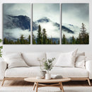 Mountain Mist Canvas Wall Art Print | 3-Panel Foggy Forest