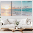 Tranquil Ocean Beach Sunset Canvas Wall Art | 3-Panel