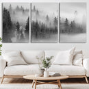 Foggy Misty Forest Canvas Wall Art – Black and White