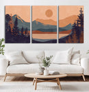 Modern Boho Sunset Canvas Print, Mountain Landscape Triptych