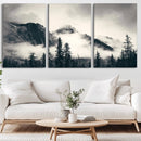 Forest Mountain Print - Black and White Canvas Wall Art with