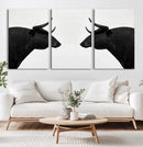 Spanish Bull Art - Framed Black and White Bull Canvas Print
