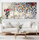 Banksy Art Butterfly Girl Explosion Canvas Art – Vibrant