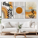 Modern Boho Sun and Leaf Abstract Art – 3-Panel Giclée