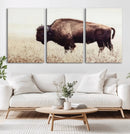 Bison in Field Wall Art Canvas Print For Farmhouse Barn