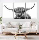 Grayscale Scottish Highland Cow Cattle Art Print Farmhouse by MyGreatCanvas | Canvas Wall Art Prints | Photo Prints & Wall Decor