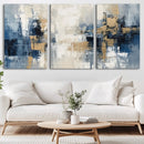 Modern Abstract Canvas Wall Art in Blue and Gold Tones |