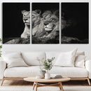 Lion Couple Wall Art Canvas Print – Elegant Black and White