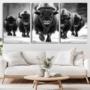 American Bison Art | Buffalo Herd Wall Art Canvas Print, BW