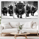 American Bison Art | Buffalo Herd Wall Art Canvas Print, BW