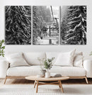 Winter Ski Lift Black and White Canvas Wall Art – Alpine