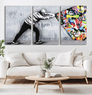 Banksy Art Behind the Curtain Street Wall Art Canvas Print |