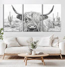 Rustic Charm | Cow Longhorn Black White Bighorn Wall Art by MyGreatCanvas | Canvas Wall Art Prints | Photo Prints & Wall Decor