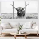 Highland Cow Canvas Wall Art – Majestic Beauty in Black and