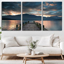Mountain Lake Wood Pier Canvas Wall Art Nature Lake Print
