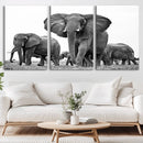 Black White Elephant Family Wall Art Canvas Print by MyGreatCanvas | Canvas Wall Art Prints | Photo Prints & Wall Decor