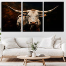 Texas Longhorn Wall Art | 3-Panel Large Texas Longhorn