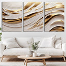 Gold and White Abstract Wave Canvas – Elegant Flowing Design