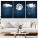 Dark Blue Cloud Art, 3 Piece Indigo Blue Wall Art, Aesthetic