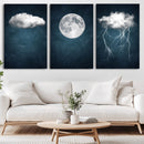 3 Piece Indigo Cloud Wall Art, Thunderstorm Moon Cloud by MyGreatCanvas | Canvas Wall Art Prints | Photo Prints & Wall Decor
