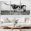 Texas Black White Highland Longhorn Cow Wall Art Canvas by MyGreatCanvas | Canvas Wall Art Prints | Photo Prints & Wall Decor