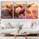 Highland Cows at Sunrise Wall Art Canvas Set – Serene and