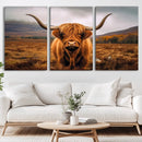 Highland Cow Longhorn Wall Art – Rustic Canvas Print, Framed