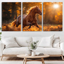 Running Horse Sunset Forest Wall Art Canvas Print