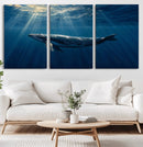 Whale under Ocean Wall Art Canvas Print