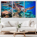 Underwater Coral Reef Sea Turtle Wall Art Canvas Print,
