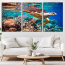 Sea Turtle Wall Art Canvas Print – Vibrant Ocean Coral Reef