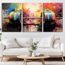Weightlifting Barbell Art Triptych, Bold Abstract Fitness