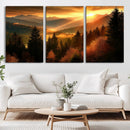 Golden Sunset Over Mountain Forest Canvas Wall Art Print -