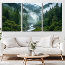 Mountain Forest River Canvas Wall Art Print - Serene Nature