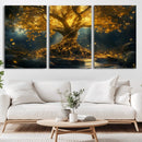 Golden Tree of Life Canvas Wall Art Print - Majestic Glowing