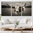 Texas Longhorn Cow Canvas Wall Art Print - Large Rustic