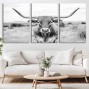 Highland Cow Wall Art Canvas Print – Black and White Western