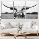 Highland Cow Wall Art Canvas Print – Black and White Western