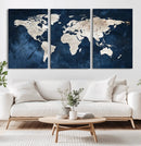 Vintage World Map Canvas Wall Art - Framed Map Print for