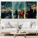 Urban Night Jazz Wall Art Canvas Print – Moody Rain-Soaked
