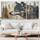 Rustic Wolf Wall Art Canvas Print – Vintage Woodland