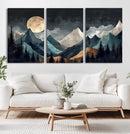 Moonlit Mountain Wall Art Canvas Print – Silhouetted Pines