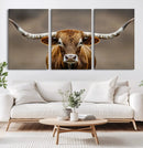 Texas Longhorn Wall Art Canvas Print – Brown Bull Rustic
