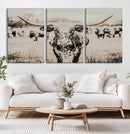 Texas Longhorn Wall Art Canvas Print – Framed Speckled Bull
