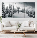 Snowy Pines Wall Art Canvas Print – Framed Ski Lift Winter